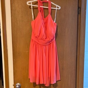 Women's Coral Halter Chiffon Dress